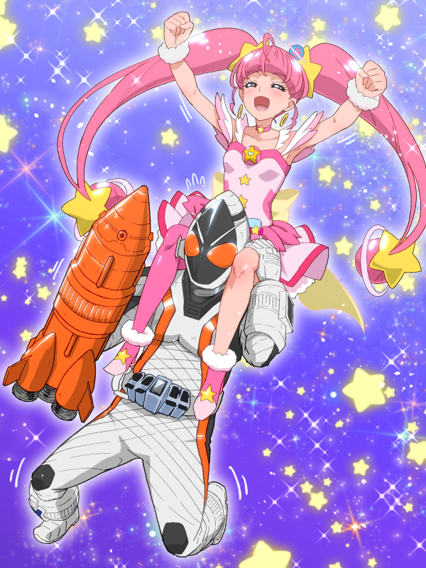hoshina hikaru, cure star, and kamen rider fourze (precure and 4 more) drawn by tj-type1