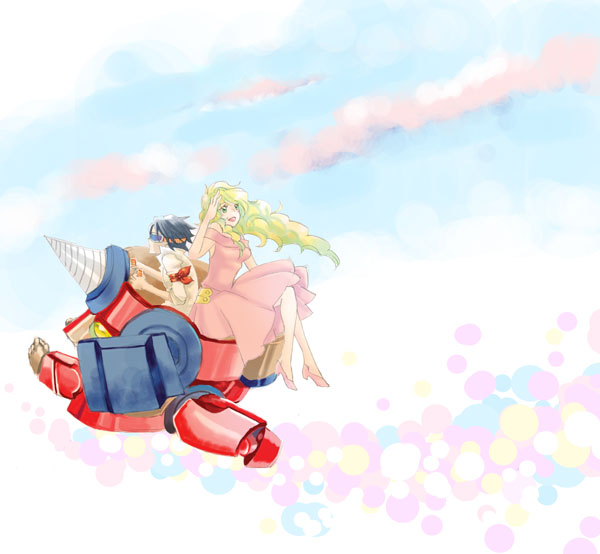 nia teppelin, simon, and lagann (tengen toppa gurren lagann) drawn by sachiko88