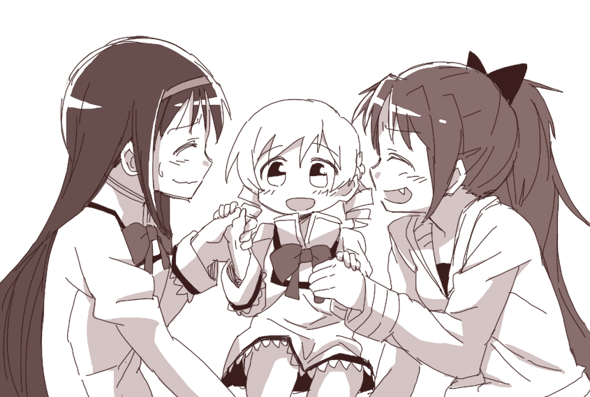 akemi homura, sakura kyoko, and tomoe mami (mahou shoujo madoka magica) drawn by hobbang