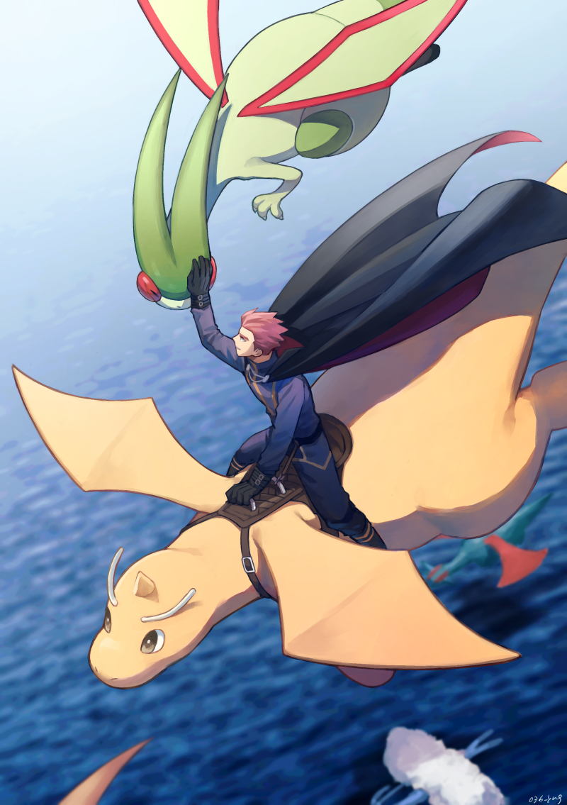 altaria, dragonite, lance, flygon, and salamence (pokemon and 1 more) drawn by y_(036_yng)