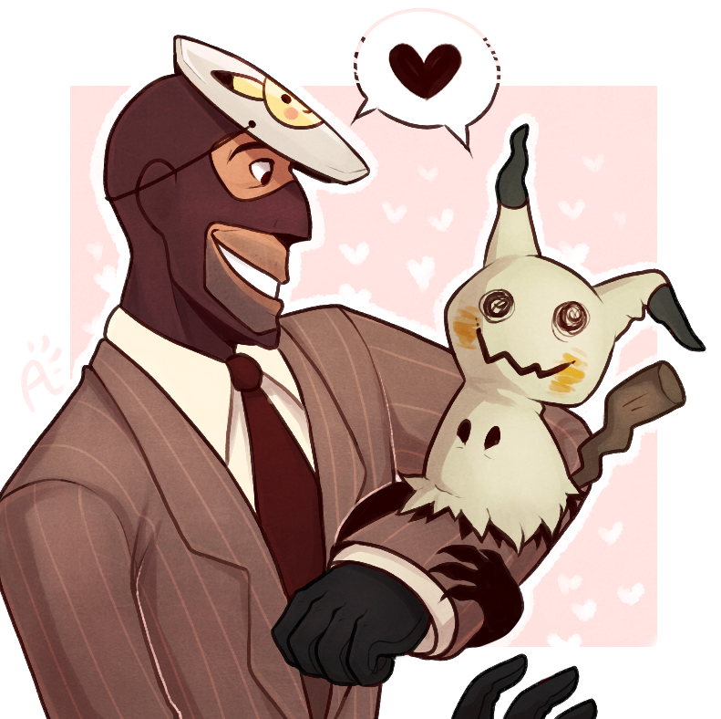 mimikyu, spy, and red spy (pokemon and 1 more) drawn by astral-glass