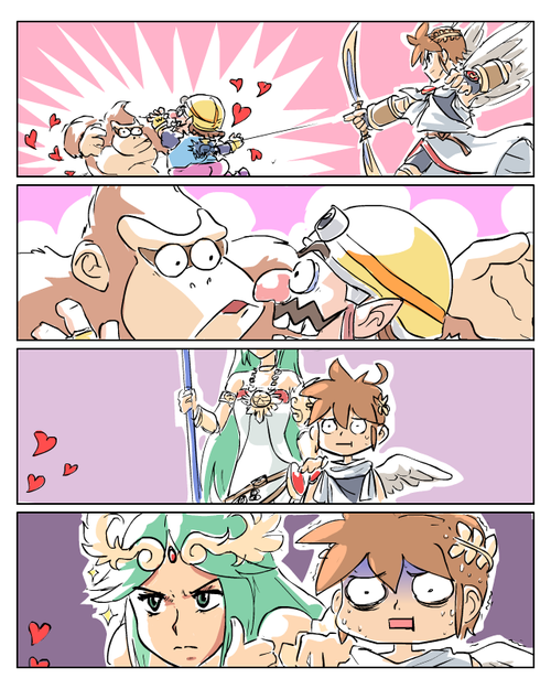 palutena, pit, wario, and donkey kong (super smash bros. and 4 more) drawn by john_su