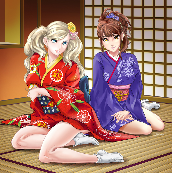 kujikawa rise and takamaki anne (persona and 2 more) drawn by albyee