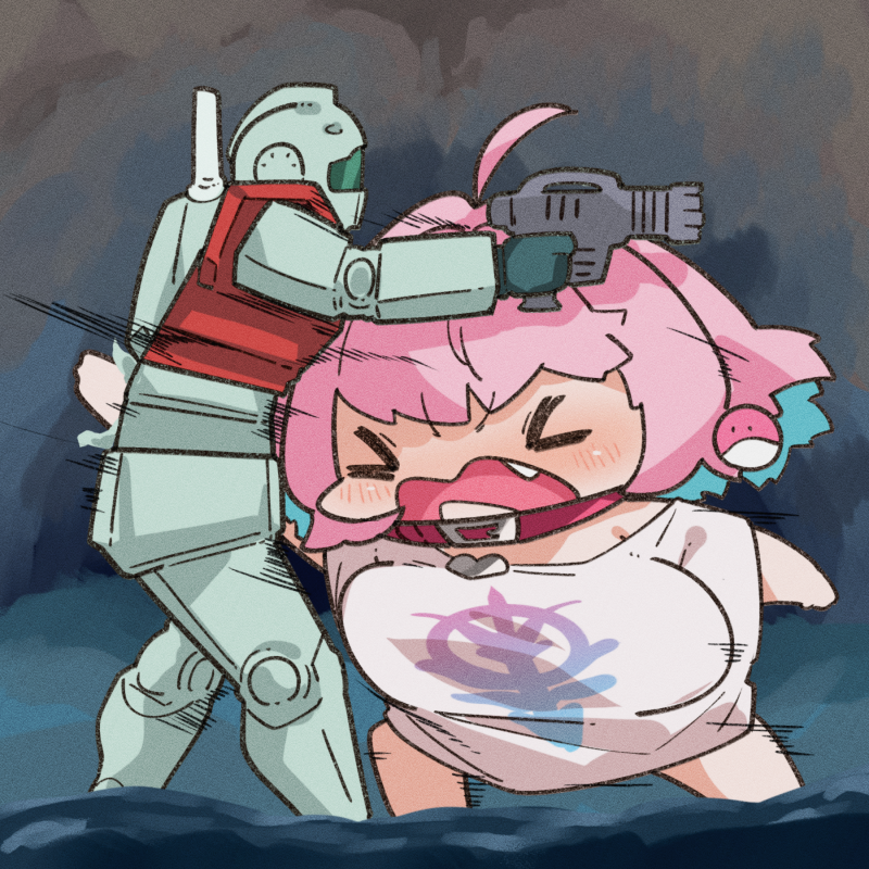 yumemi riamu, haro, and gm (idolmaster and 2 more) drawn by takato_kurosuke
