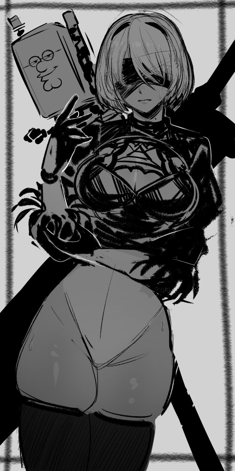 2b, pod, and peter griffin (nier and 2 more) drawn by kowai_(iamkowai)