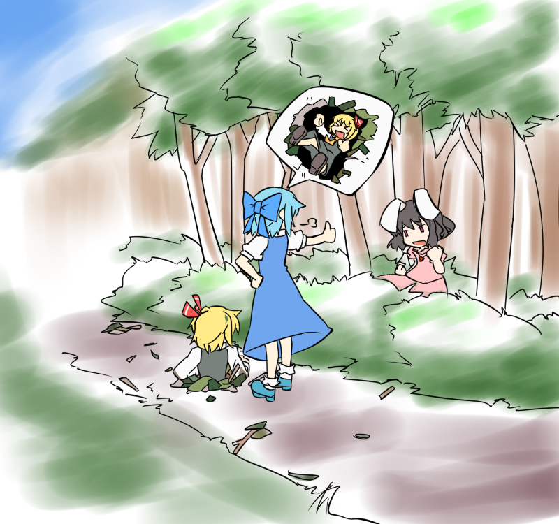 cirno, rumia, and inaba tewi (touhou) drawn by hihachi