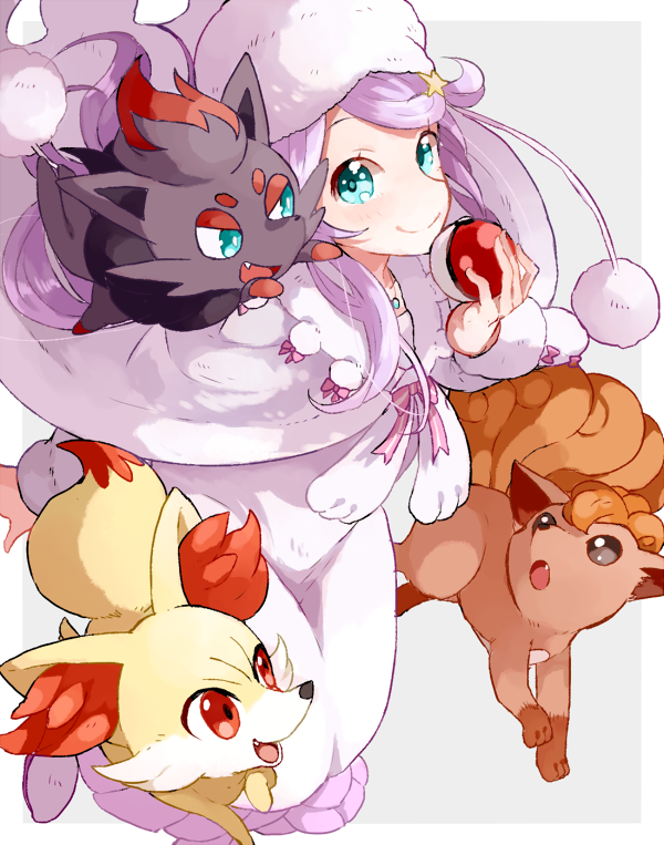 fennekin, vulpix, zorua, and anastasia hoshin (pokemon and 3 more) drawn by parupin