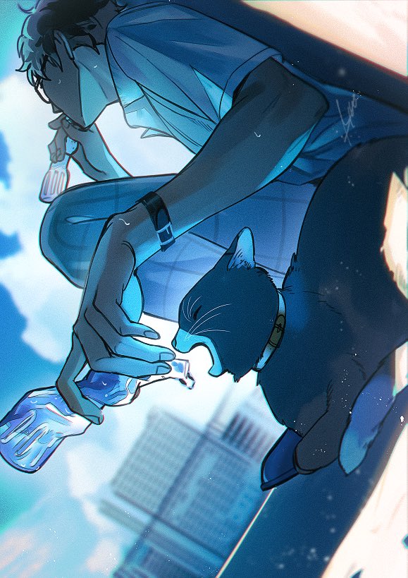 amamiya ren and morgana (persona and 2 more) drawn by btmr_game