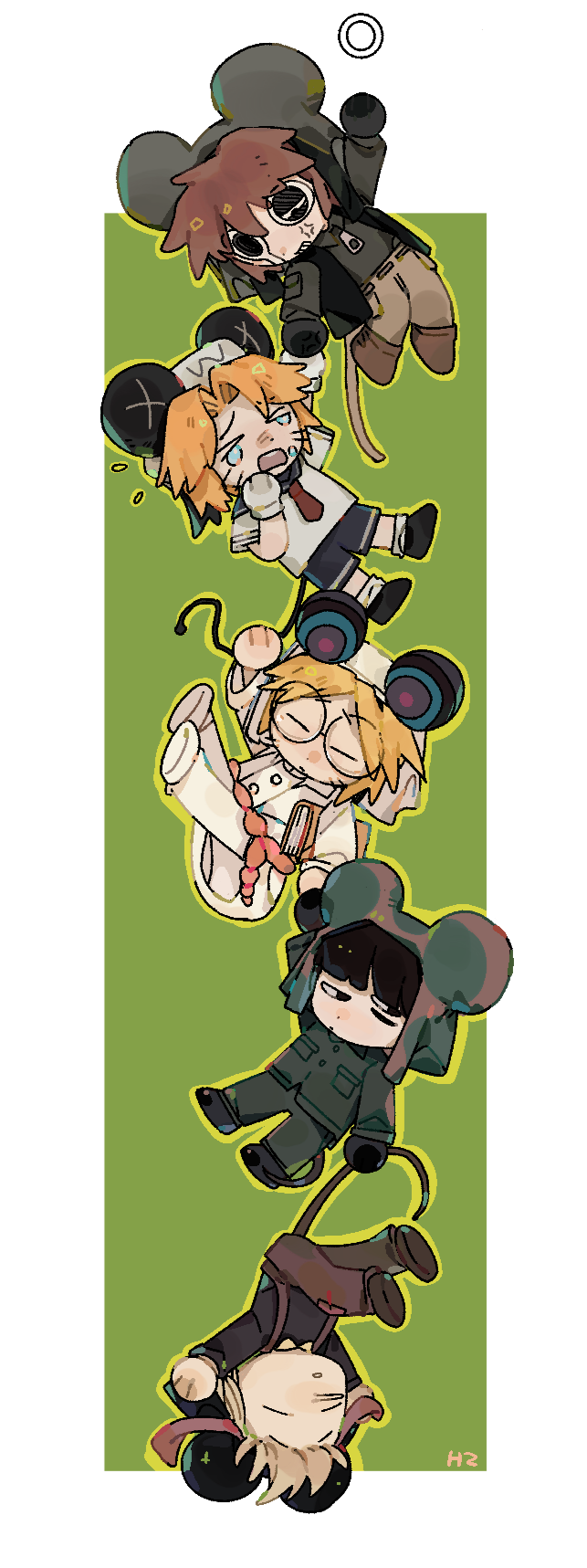 present day problem takeuchi robert, kinder surprised michael jr., ratman 3, ratman 4, and ratman 5 (randal's friends) drawn by shan_hou