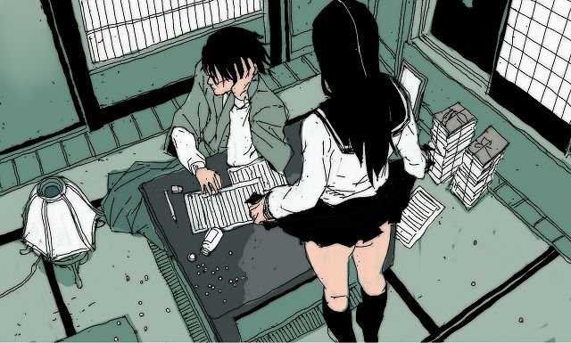itoshiki nozomu and kitsu chiri (sayonara zetsubou sensei) drawn by junny