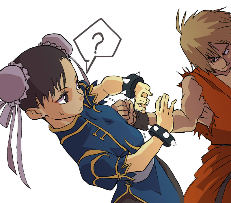 chun-li and ken masters (street fighter) drawn by kotoyama