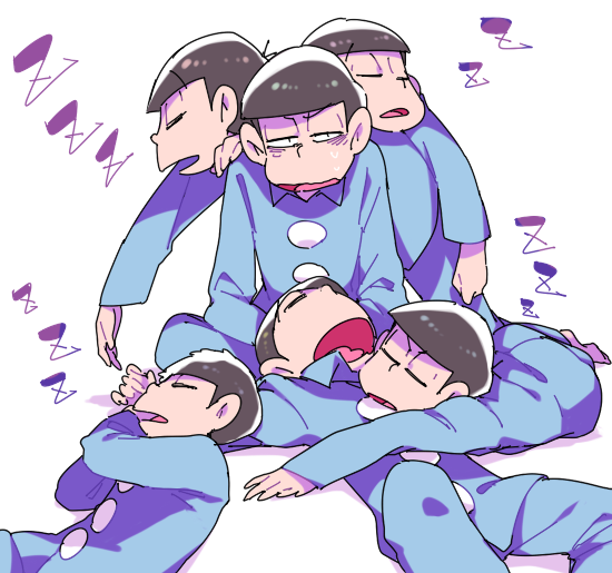 matsuno osomatsu, matsuno karamatsu, matsuno ichimatsu, matsuno jyushimatsu, matsuno choromatsu, and 1 more (osomatsu and 1 more) drawn by thundert