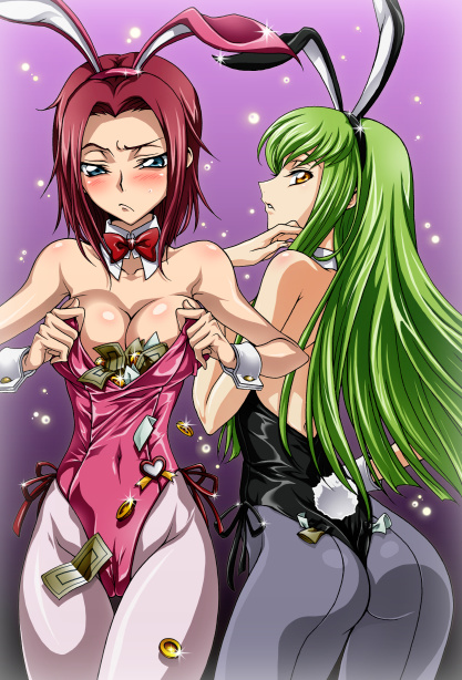 c.c. and kouzuki kallen (code geass) drawn by iyou and yukkyun