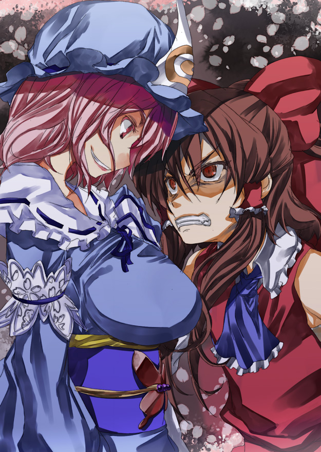 hakurei reimu and saigyouji yuyuko (touhou) drawn by yohane