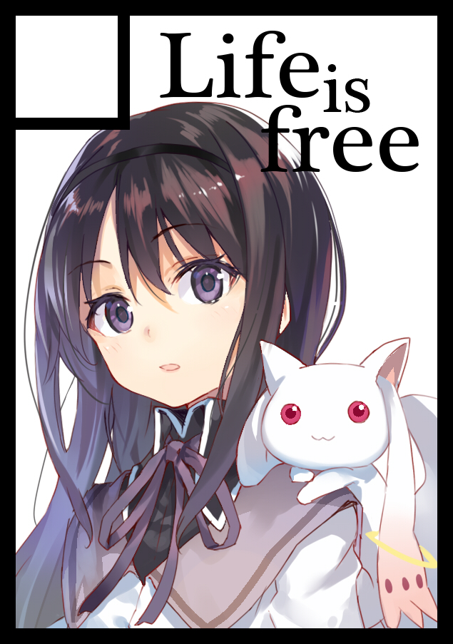 akemi homura and kyubey (mahou shoujo madoka magica) drawn by shirabi