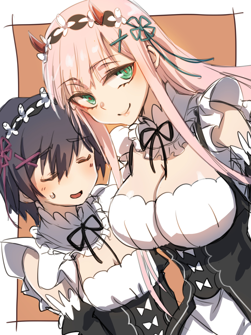 rem, zero two, ram, and hiro (re:zero kara hajimeru isekai seikatsu and 1 more) drawn by herozu_(xxhrd)
