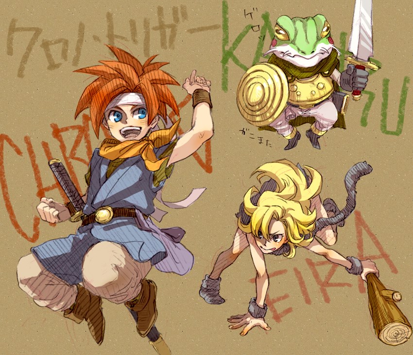crono, ayla, and frog (chrono trigger) drawn by himmelxxx