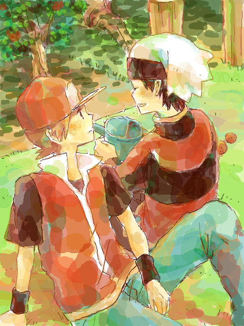 red and brendan (pokemon and 2 more) drawn by tatato