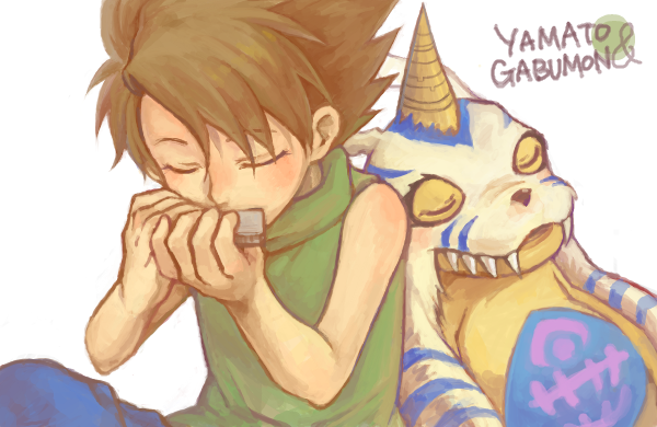 ishida yamato and gabumon (digimon and 1 more) drawn by ayame_(artist)