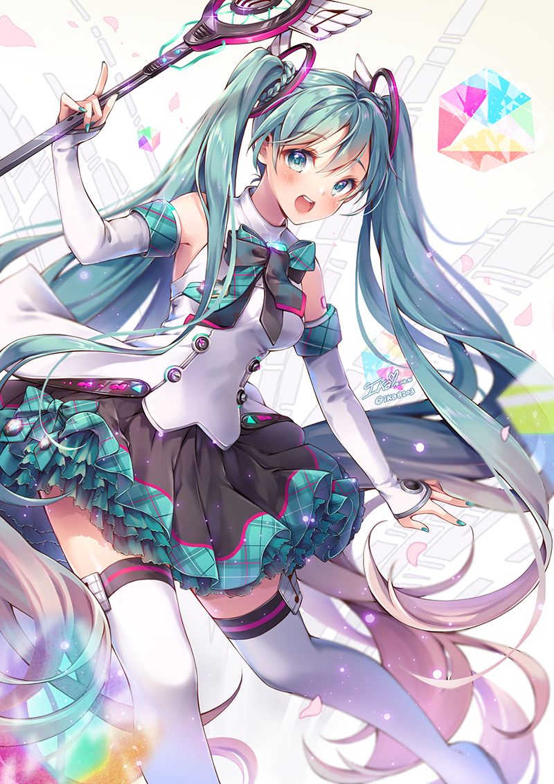 hatsune miku and magical mirai miku (vocaloid and 1 more) drawn by ika_(4801055)