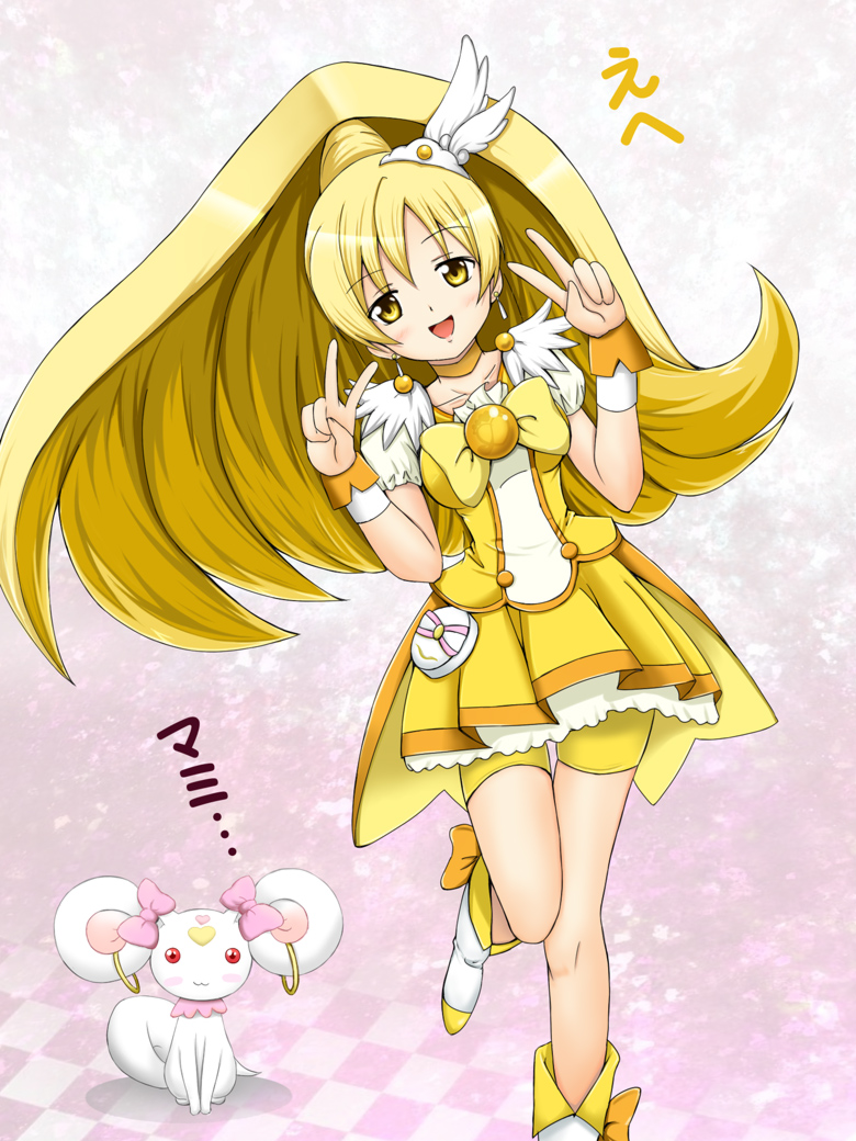 tomoe mami, kyubey, cure peace, and candy (mahou shoujo madoka magica and 2 more) drawn by fuuma_nagi