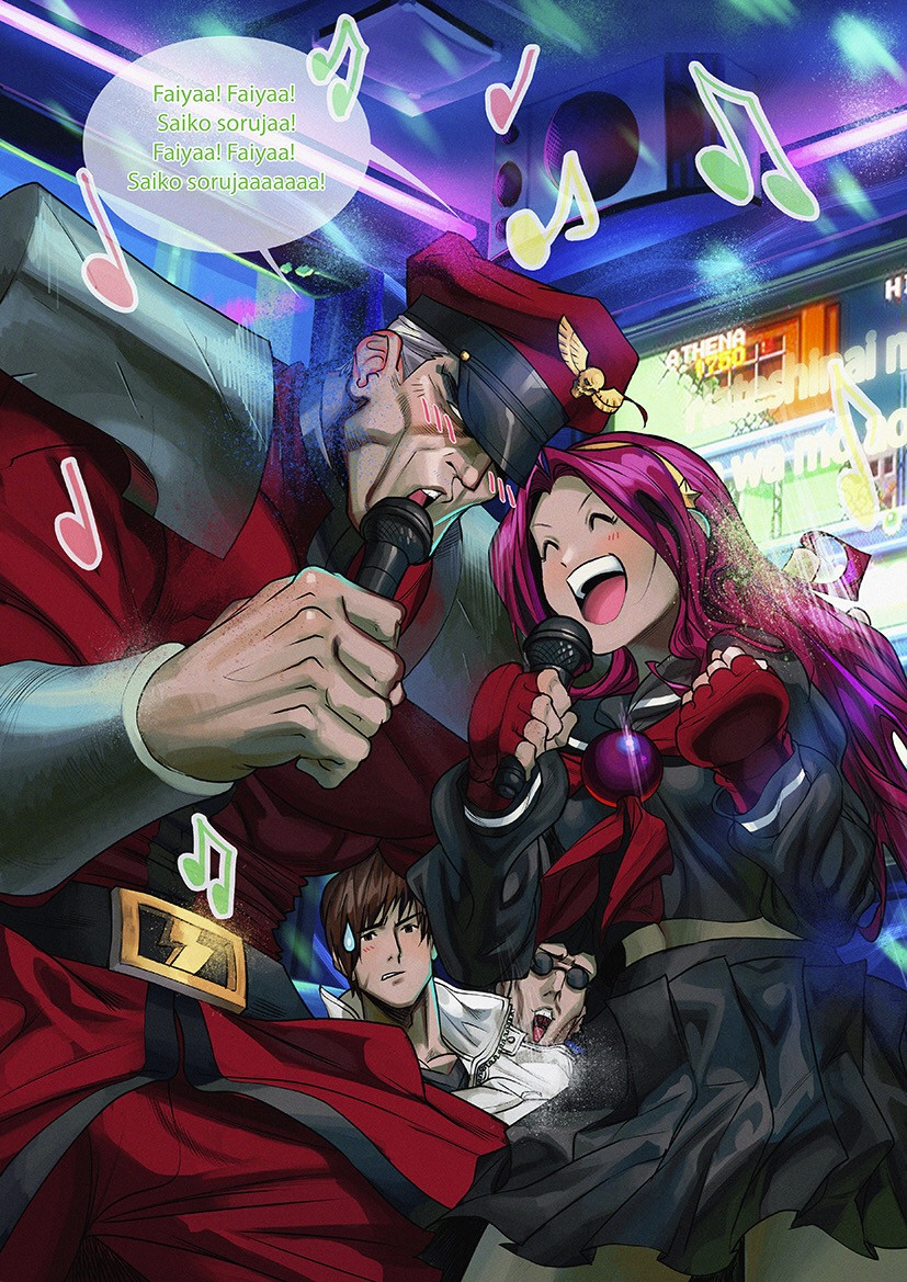asamiya athena, m. bison, kusanagi kyou, and f.a.n.g (street fighter and 6 more) drawn by panzer_(pnzrk)