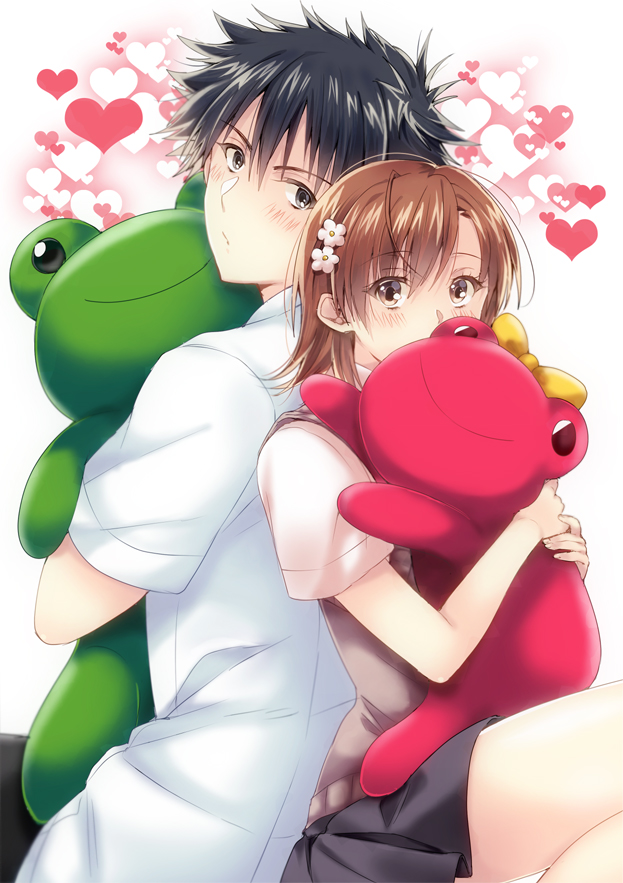 misaka mikoto, kamijou touma, and gekota (toaru majutsu no index and 1 more) drawn by himeno345