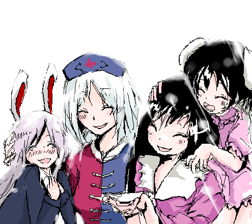reisen udongein inaba, houraisan kaguya, inaba tewi, and yagokoro eirin (touhou) drawn by yae_(mono110)