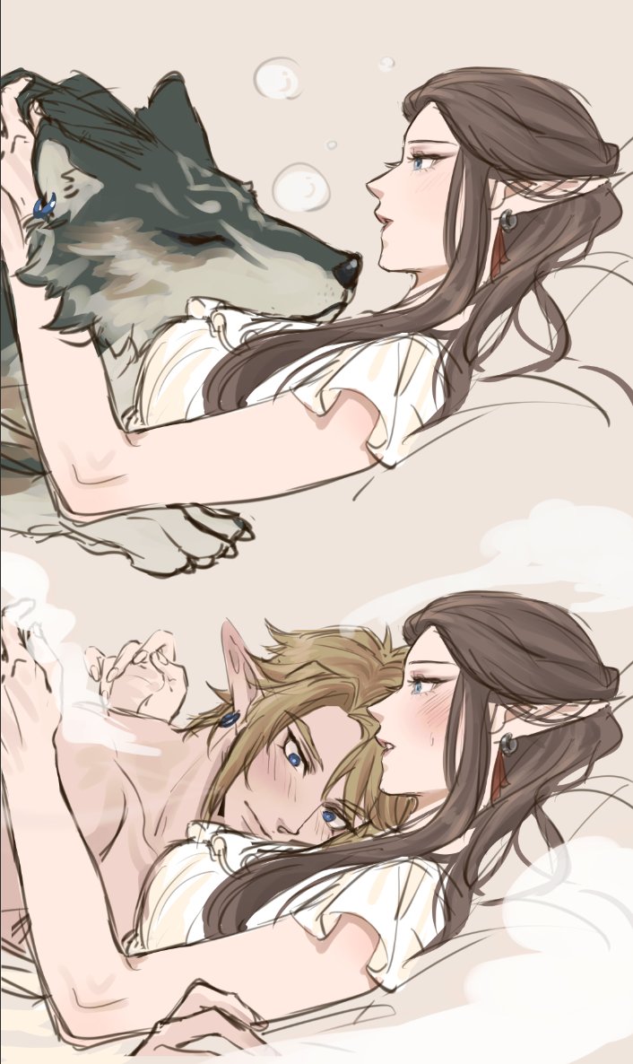 link, princess zelda, and wolf link (the legend of zelda and 1 more) drawn by kurokawa_karasu