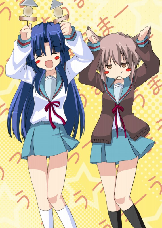 nagato yuki and asakura ryoko (suzumiya haruhi no yuuutsu and 1 more) drawn by akane_souichi