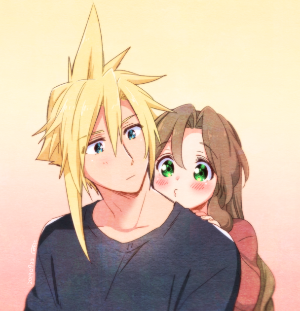 cloud strife and aerith gainsborough (final fantasy and 2 more) drawn by krudears