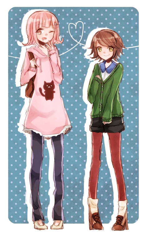 nanami chiaki and fujisaki chihiro (danganronpa and 2 more) drawn by akimaru138