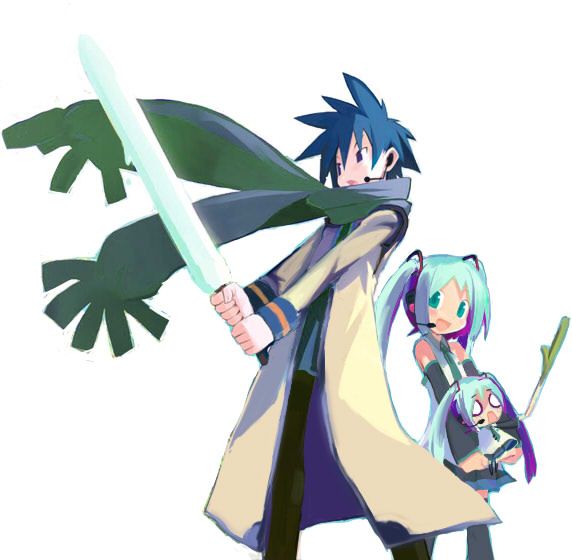 hatsune miku, kaito, hachune miku, marona, ash, and 1 more (vocaloid and 1 more) drawn by naoto_(sakurai)