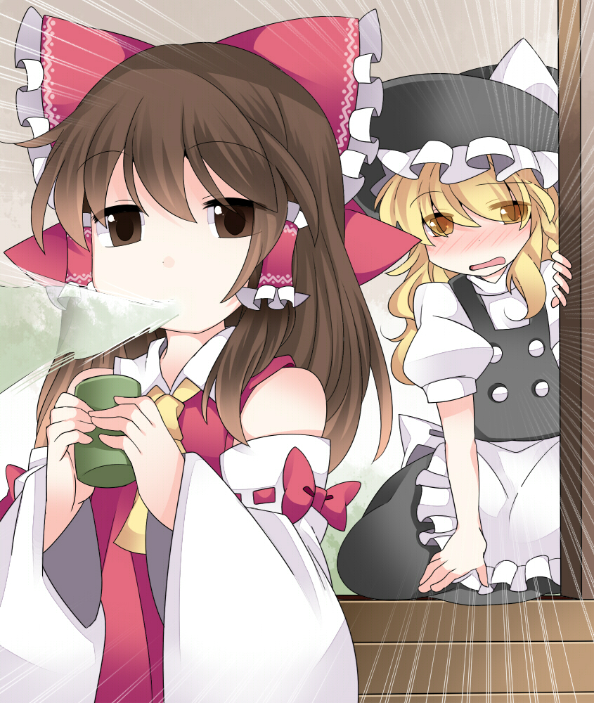 hakurei reimu and kirisame marisa (touhou) drawn by hammer_(sunset_beach)