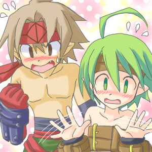 female warrior and male warrior (disgaea and 1 more) drawn by karina