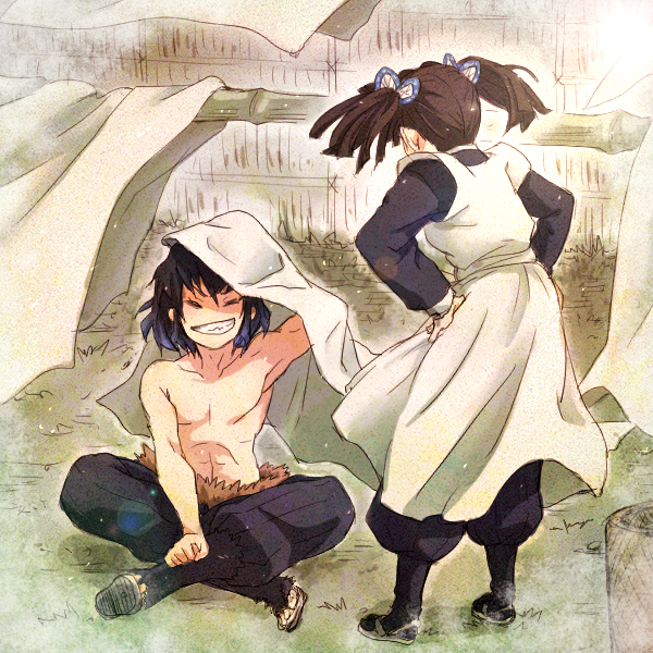 hashibira inosuke and kanzaki aoi (kimetsu no yaiba) drawn by pecolatte