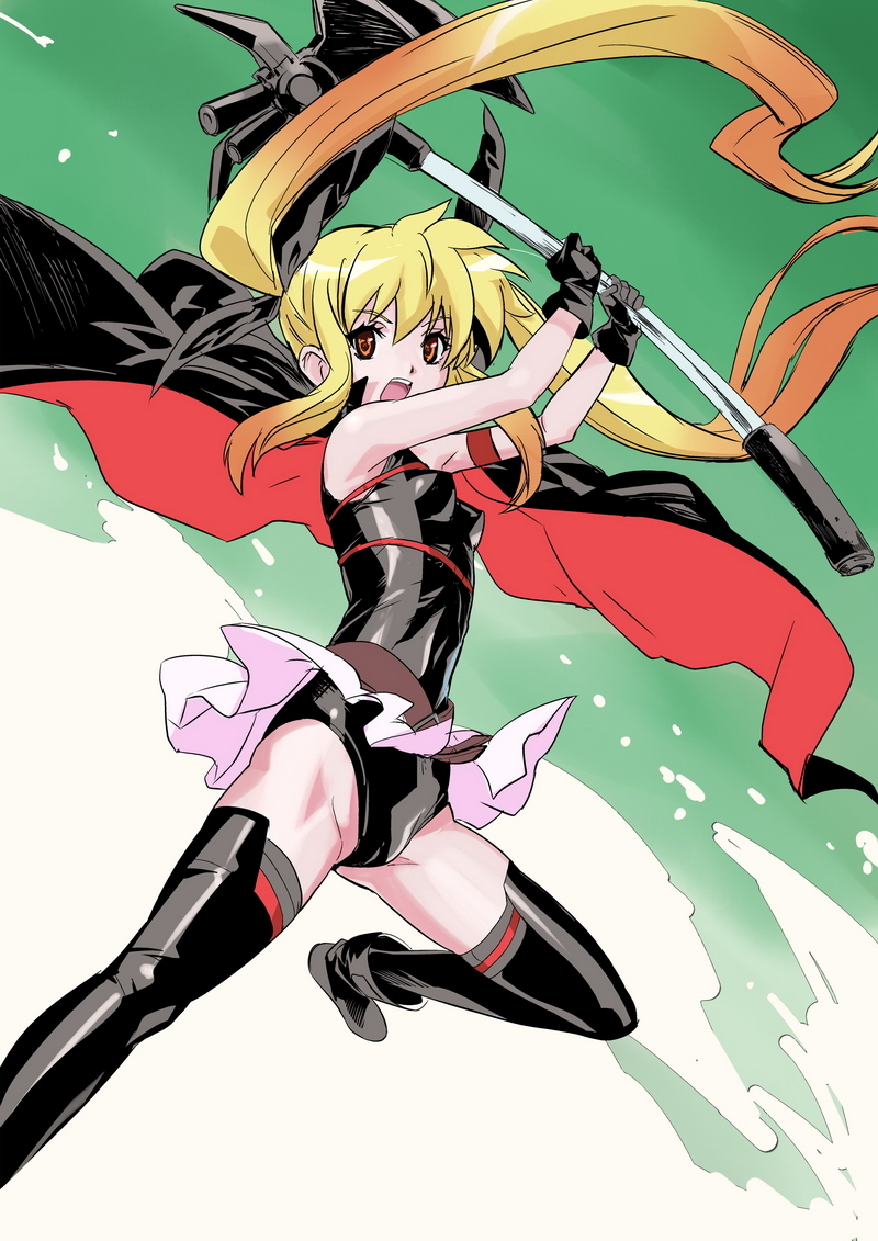 fate testarossa and bardiche (lyrical nanoha and 2 more) drawn by makacoon