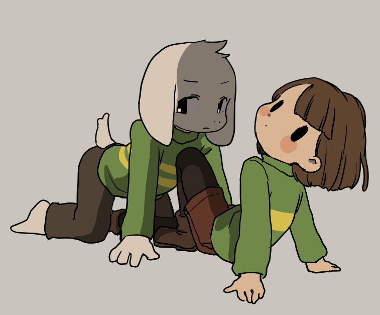 chara and asriel dreemurr (undertale) drawn by ikuta_semi
