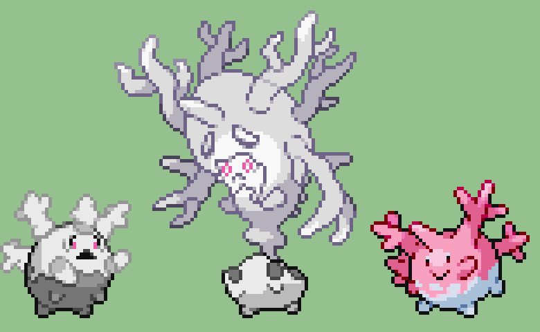 corsola, galarian corsola, and cursola (pokemon) drawn by jon_(zyagapi)