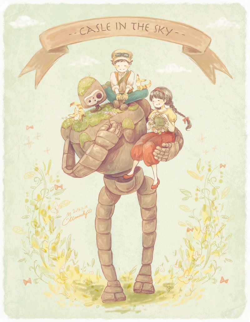 sheeta, pazu, laputa robot, and fox squirrel (studio ghibli and 1 more) drawn by momochy