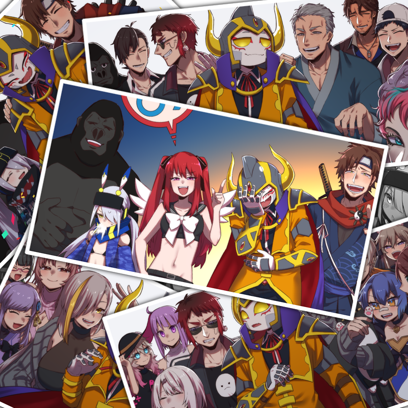 shiina yuika, kanae, belmond banderas, roto, akabane youko, and 8 more (nijisanji and 4 more) drawn by imozonokan