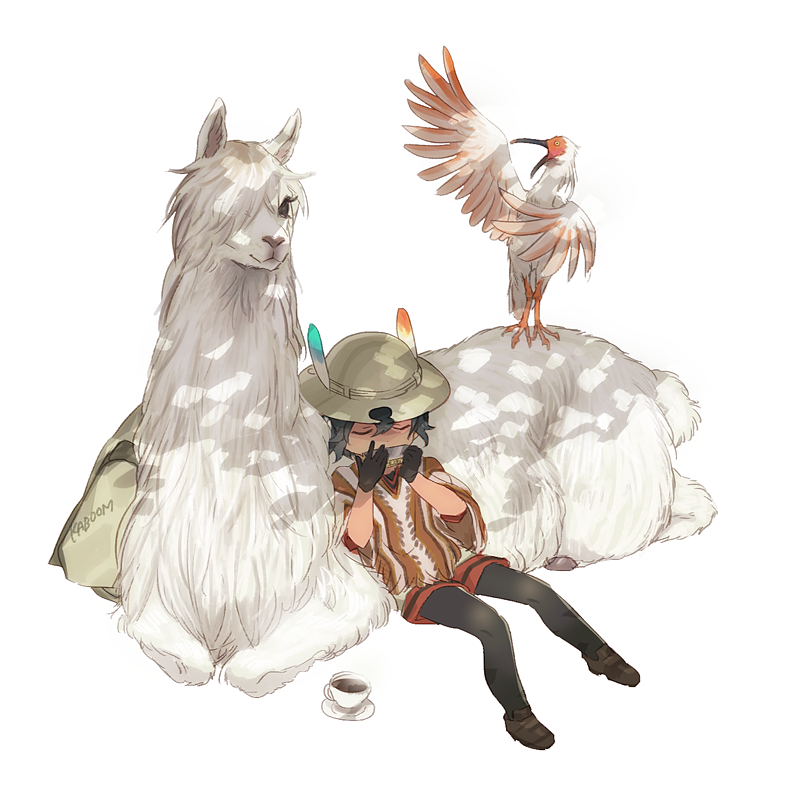 kaban, japanese crested ibis, and alpaca suri (kemono friends) drawn by kab00m_chuck