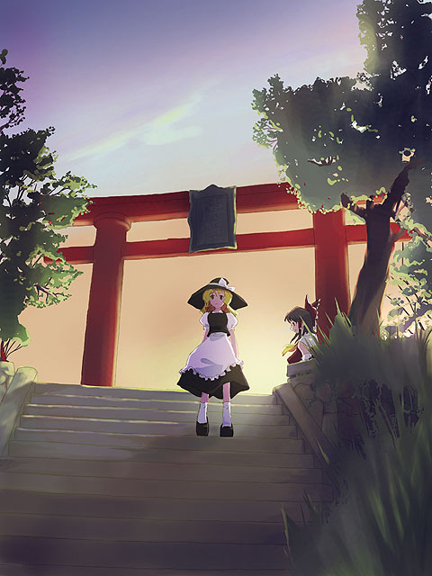 hakurei reimu and kirisame marisa (touhou) drawn by takanashi_akihito