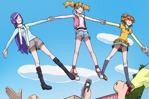 momozono love, yamabuki inori, and aono miki (precure and 1 more) drawn by haruyama_kazunori