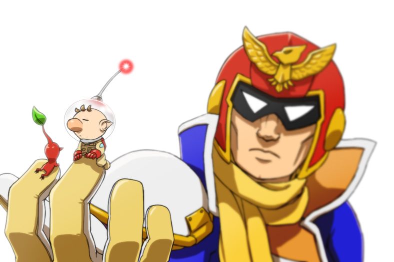 red pikmin, olimar, and captain falcon (super smash bros. and 2 more) drawn by naru_(wish_field)