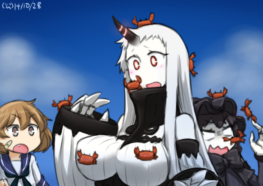 seaport princess, oboro, and isolated island oni (kantai collection) drawn by hamu_koutarou