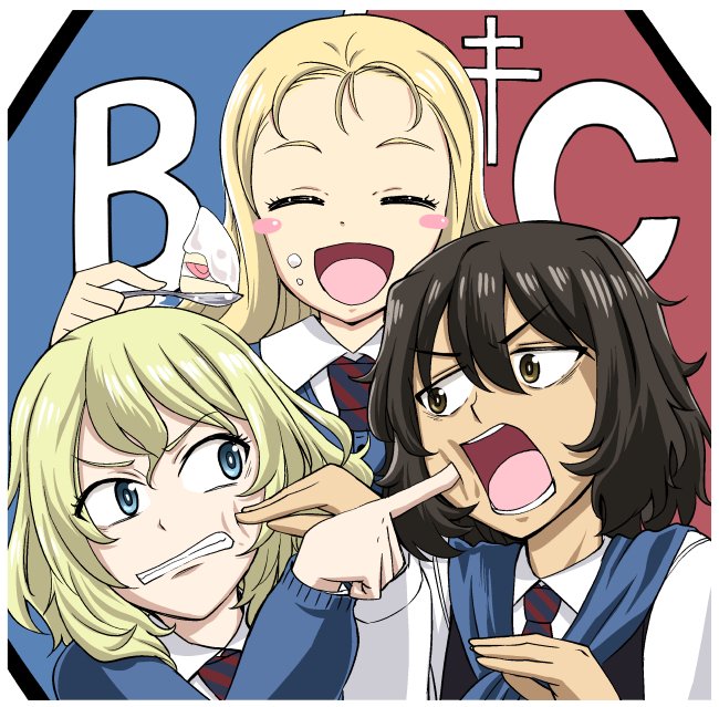 andou, oshida, and marie (girls und panzer) drawn by sutahiro_(donta)