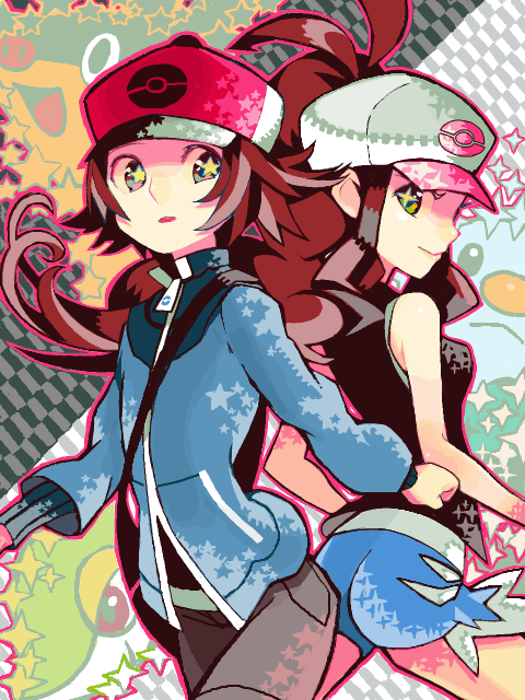 hilda and hilbert (pokemon and 1 more) drawn by santou_suihei