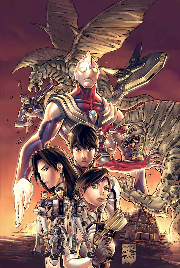 ultraman tiga, madoka daigo, yanase rena, golza, melba, and 5 more (ultra series and 1 more) drawn by alvin_lee and udon_entertainment