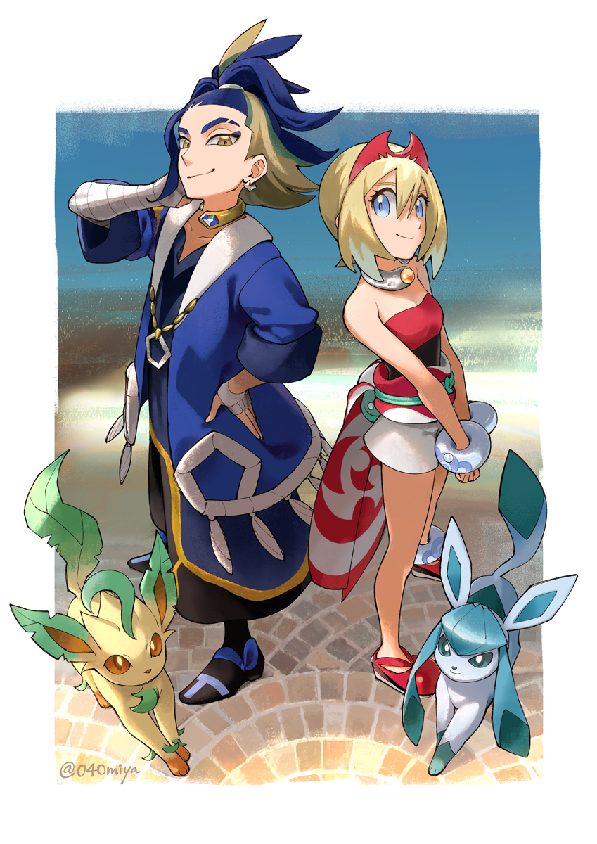glaceon, irida, leafeon, and adaman (pokemon and 1 more) drawn by nrmya